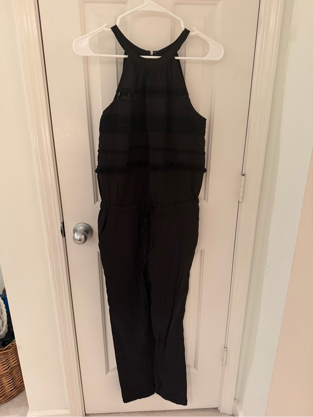 LOFT Black Halter Jumpsuit with Textured Bodice